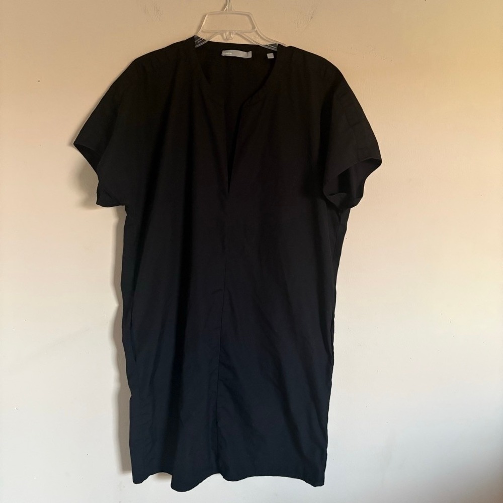 Vince Black Cotton Short Sleeve Split Neck Shift Dress VX59650951 L - Picture 4 of 14